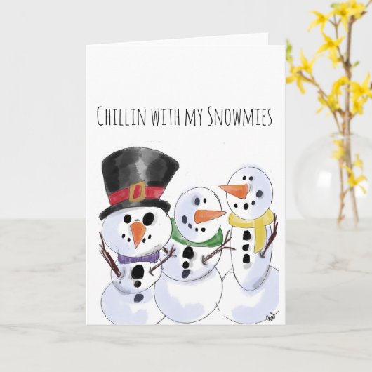 Snowmen Kaart (Gele Bloem)
