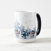 Snowmen, kerstbomen en sneeuw magische mok (Voorkant rechts)