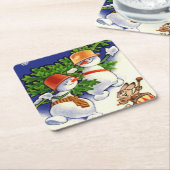 Snowmen kerstboom drumming konijn kartonnen onderzetters (Schuin)