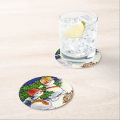 Snowmen kerstboom drumming konijn ronde kartonnen onderzetter (Insitu)