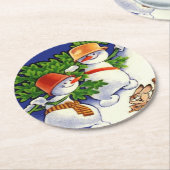Snowmen kerstboom drumming konijn ronde kartonnen onderzetter (Gebogen)