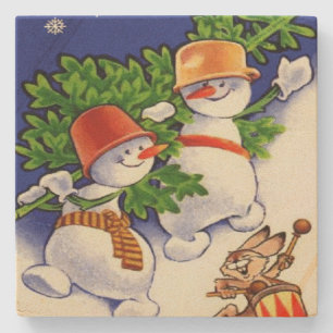 Snowmen kerstboom drumming konijn stenen onderzetter