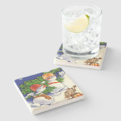 Snowmen kerstboom drumming konijn stenen onderzetter (Zijkant)