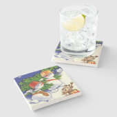 Snowmen kerstboom drumming konijn stenen onderzetter (Zijkant)