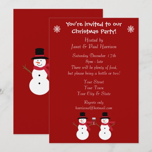 Snowmen kerstfeestelijke uitnodigingen (Voorkant / Achterkant)