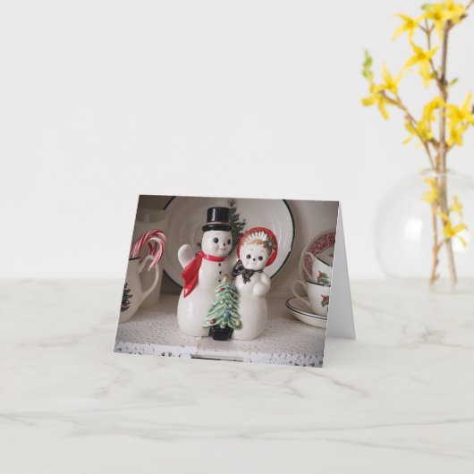  Snowmen Kerstmis Kaart (Gele Bloem)