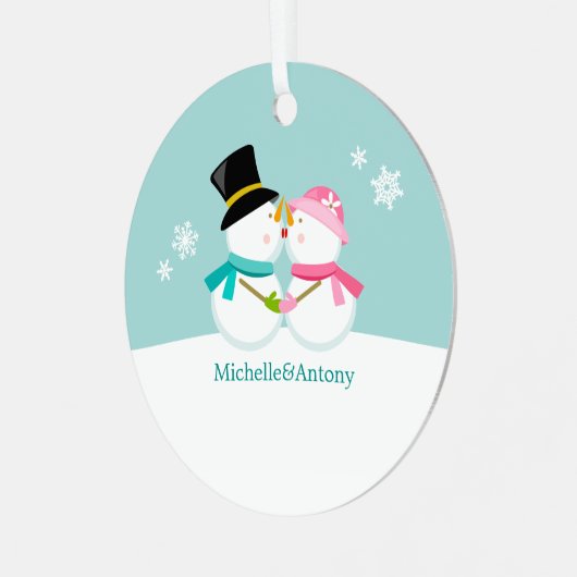 Snowmen Kerstmis kussen Metalen Ornament (Voorkant links)