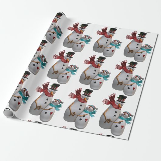 Snowmen koppelen aan het knuffelen van sneeuwmanne cadeaupapier (Uitgerold)
