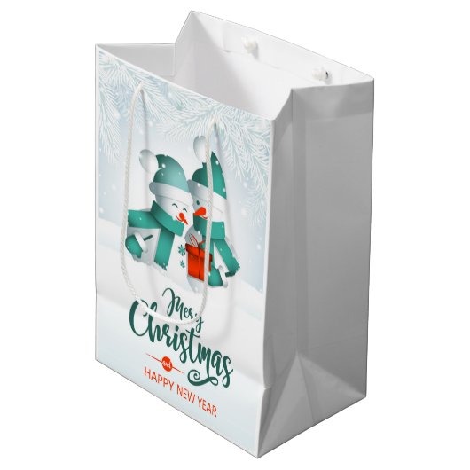 Snowmen Medium Gift Bag Cadeauzakje (Voorkant Gekanteld)