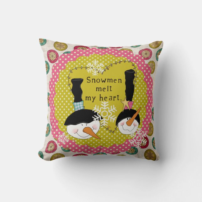 Snowmen Melt Mijn Heart Holiday Pillow Kussen (Voorkant)