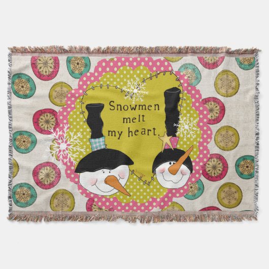 Snowmen Melt Mijn Heart Holiday Throw Deken (Voorkant)