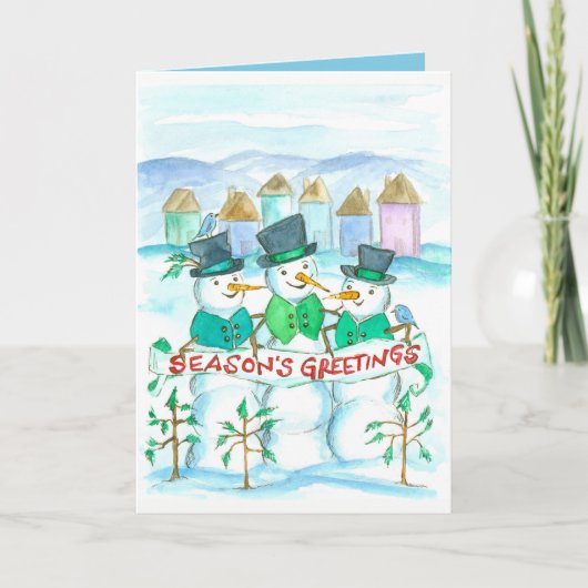  Snowmen Merry Kerstmis Victoriaans dorp Feestdagen Kaart (Voorkant)