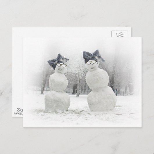 Snowmen met Big Bow-Petten Briefkaart (Voorkant / Achterkant)