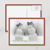 Snowmen met Big Bow-Petten Briefkaart (Voorkant / Achterkant)