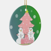 Snowmen met een roze kerstboom keramisch ornament (Rechts)