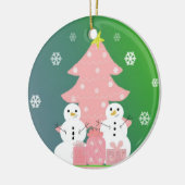 Snowmen met een roze kerstboom keramisch ornament (Links)