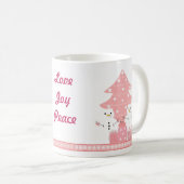Snowmen met een roze kerstboom koffiemok (Voorkant rechts)