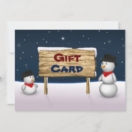 Snowmen met een Wooden Gift Card-teken