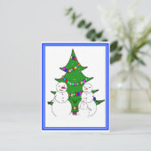 Snowmen met kerstboomfamilie feestdagenkaart (Staand voorkant)