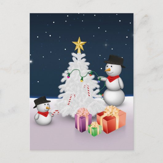 Snowmen met kerstboomvakantie Briefkaart (Voorkant)