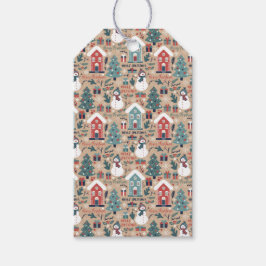 Snowmen met kerstmis, kerstbomen cadeaulabel