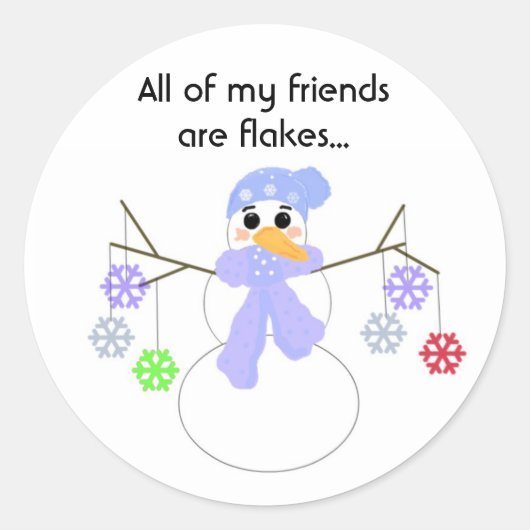 Snowmen met kleurrijke sneeuwvlokken ronde sticker (Voorkant)