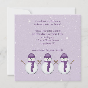 Snowmen met Paarse Petten Scarves Kerstmis Invitat Kaart