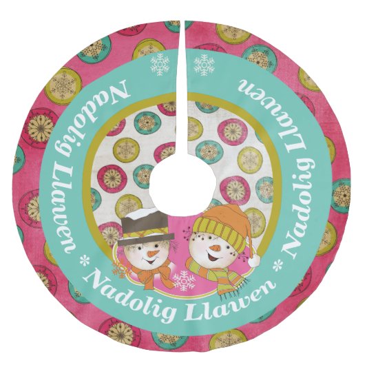 Snowmen Nadolig Llawen Holiday Tree Skirt Kerstboom Rok (Voorkant)