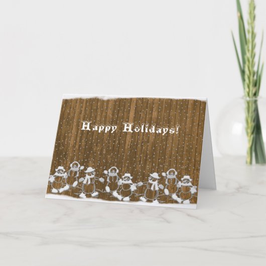 Snowmen On Fence Wenskaart Feestdagen Kaart (Voorkant)