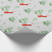 Snowmen op Bobsled in Winter Scene, Holiday Cadeaupapier (Hoek)