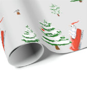 Snowmen op Bobsled in Winter Scene, Holiday Cadeaupapier (Rol Hoek)