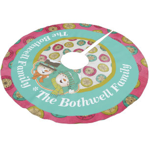 Snowmen Orbs en Snowflakes Holiday Tree Skirt Kerstboom Rok