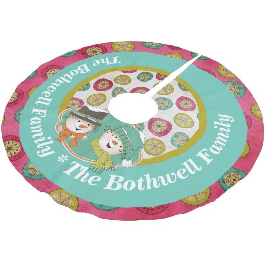 Snowmen Orbs en Snowflakes Holiday Tree Skirt Kerstboom Rok (Gekanteld)