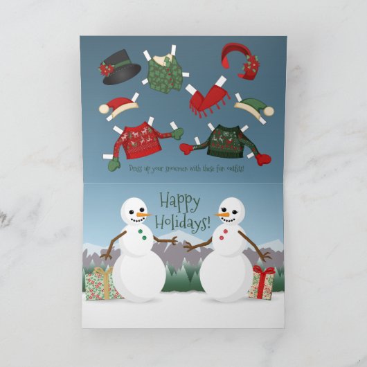 Snowmen Paper Doll Holiday Card Kaart (Binnen)