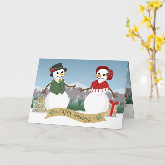 Snowmen Paper Doll Holiday Card Kaart (Gele Bloem)