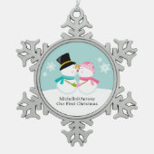 Snowmen Passen getrouwd eerste kerstmis Tin Sneeuwvlok Ornament (Voorkant)