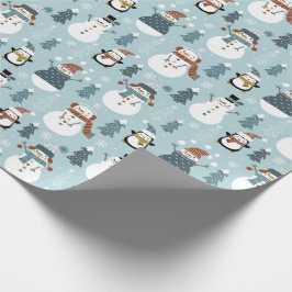 Snowmen, pinguïns, kerstbomen en sneeuwvlokken cadeaupapier