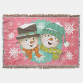 Snowmen Pink en Blue Holiday Throw Deken (Voorkant)