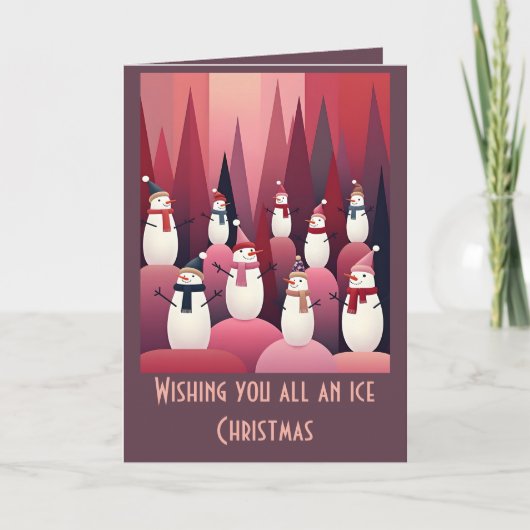 Snowmen Pink Theme Design Kitschy Christmas Kaart (Voorkant)