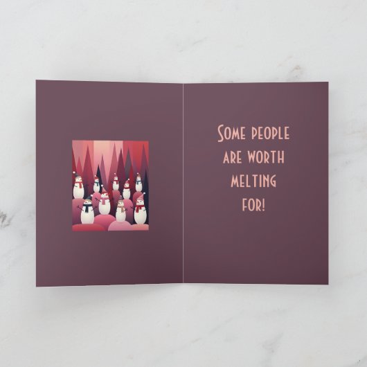 Snowmen Pink Theme Design Kitschy Christmas Kaart (Binnen)