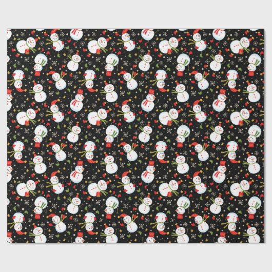 Snowmen Scatter Black Wrapping Paper Cadeaupapier (Vlak)
