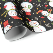 Snowmen Scatter Black Wrapping Paper Cadeaupapier (Rol Hoek)