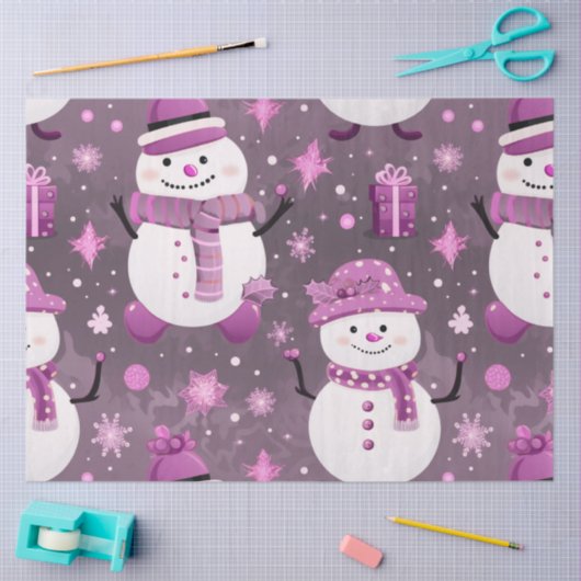 Snowmen Sneeuwvlokken Cadeaus Paarse Grijze Kerst Tissuepapier (Craft)