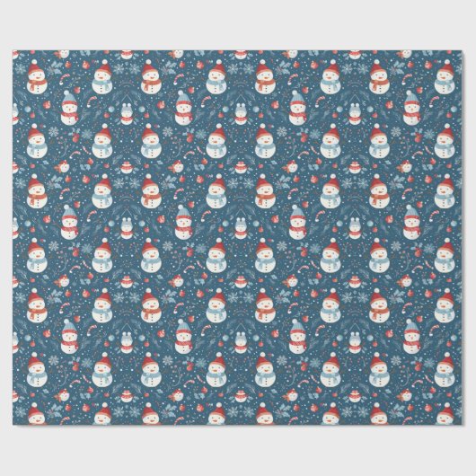 Snowmen Sneeuwvlokken Snoep Canes Groene Kerst Cadeaupapier (Vlak)