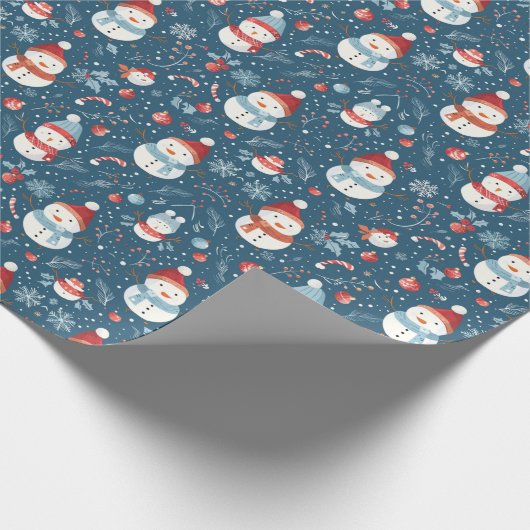 Snowmen Sneeuwvlokken Snoep Canes Groene Kerst Cadeaupapier (Hoek)