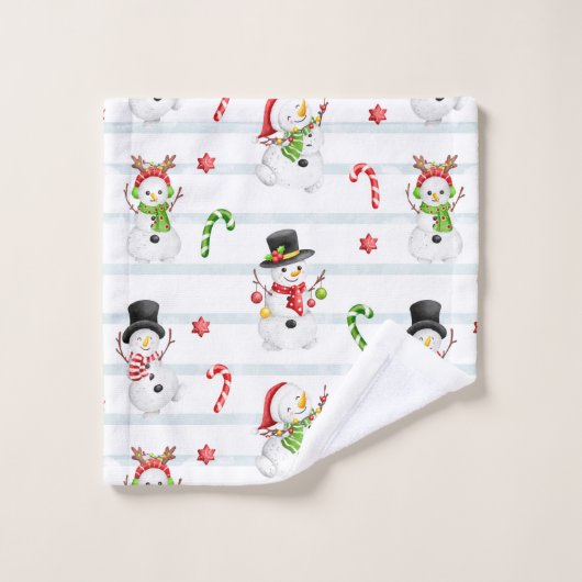 Snowmen, snoepkanen, stangen en stripes bad handdoek (Wasdoekje)