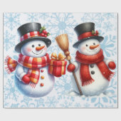 Snowmen Snowflakes Background Large Scale Cadeaupapier (Vlak)