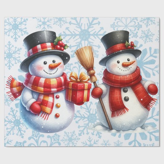 Snowmen Snowflakes Background Large Scale Cadeaupapier (Vlak)
