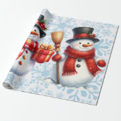 Snowmen Snowflakes Background Large Scale Cadeaupapier (Uitgerold)