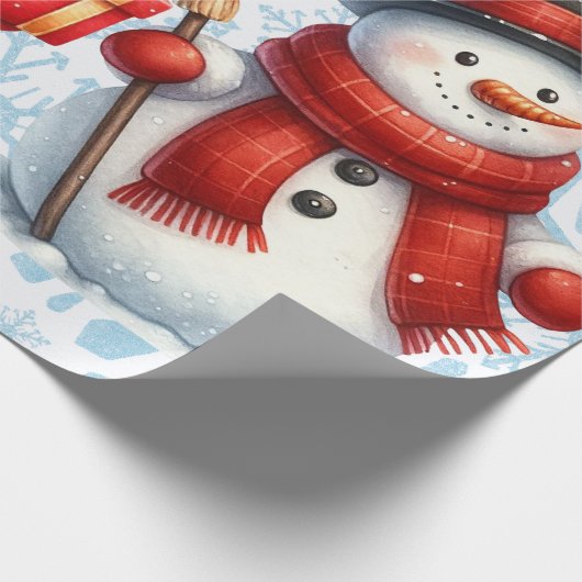Snowmen Snowflakes Background Large Scale Cadeaupapier (Hoek)
